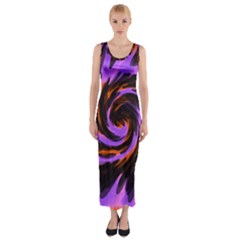 Swirl Black Purple Orange Fitted Maxi Dress