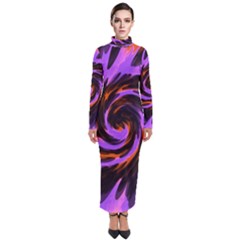 Swirl Black Purple Orange Turtleneck Maxi Dress