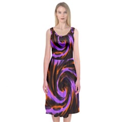 Swirl Black Purple Orange Midi Sleeveless Dress by BrightVibesDesign