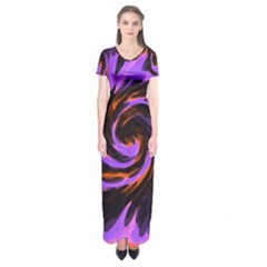 Swirl Black Purple Orange Short Sleeve Maxi Dress by BrightVibesDesign