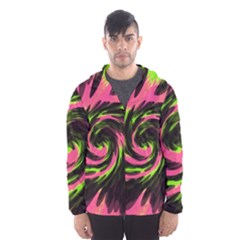 Swirl Black Pink Green Hooded Windbreaker (men) by BrightVibesDesign