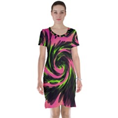 Swirl Black Pink Green Short Sleeve Nightdress by BrightVibesDesign