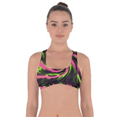 Swirl Black Pink Green Got No Strings Sports Bra by BrightVibesDesign