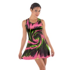 Swirl Black Pink Green Cotton Racerback Dress by BrightVibesDesign