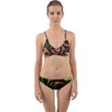 Swirl Black Pink Green Wrap Around Bikini Set View1