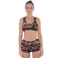 Swirl Black Pink Green Racerback Boyleg Bikini Set by BrightVibesDesign