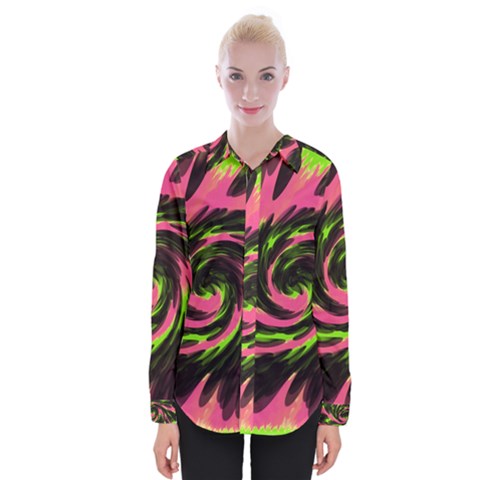 Swirl Black Pink Green Womens Long Sleeve Shirt by BrightVibesDesign