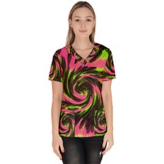 Swirl Black Pink Green Scrub Top by BrightVibesDesign