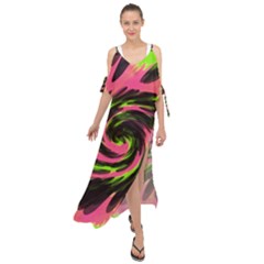 Swirl Black Pink Green Maxi Chiffon Cover Up Dress