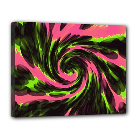 Swirl Black Pink Green Canvas 14  X 11  by BrightVibesDesign