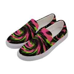 Swirl Black Pink Green Women s Canvas Slip Ons by BrightVibesDesign