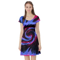 Swirl Black Blue Pink Short Sleeve Skater Dress by BrightVibesDesign