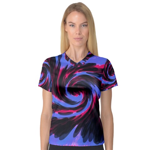 Swirl Black Blue Pink V-neck Sport Mesh Tee by BrightVibesDesign