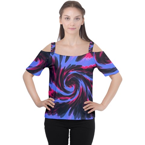 Swirl Black Blue Pink Cutout Shoulder Tee by BrightVibesDesign