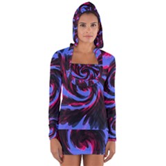 Swirl Black Blue Pink Long Sleeve Hooded T-shirt by BrightVibesDesign