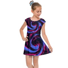 Swirl Black Blue Pink Kids Cap Sleeve Dress by BrightVibesDesign