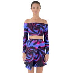 Swirl Black Blue Pink Off Shoulder Top With Skirt Set by BrightVibesDesign