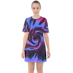 Swirl Black Blue Pink Sixties Short Sleeve Mini Dress by BrightVibesDesign