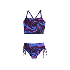 Swirl Black Blue Pink Girls  Tankini Swimsuit