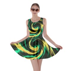 Swirl Black Yellow Green Skater Dress by BrightVibesDesign