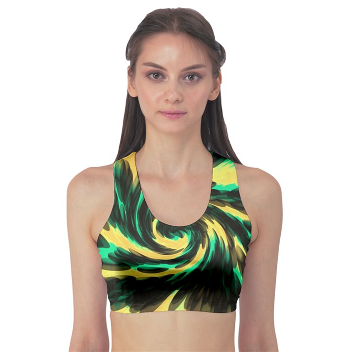 Swirl Black Yellow Green Sports Bra