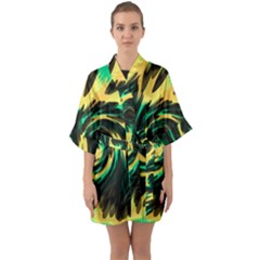 Swirl Black Yellow Green Quarter Sleeve Kimono Robe by BrightVibesDesign