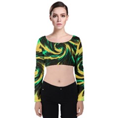 Swirl Black Yellow Green Velvet Crop Top by BrightVibesDesign