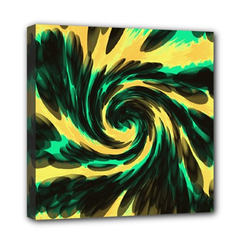 Swirl Black Yellow Green Mini Canvas 8  X 8  by BrightVibesDesign