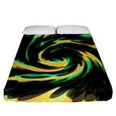 Swirl Black Yellow Green Fitted Sheet (king Size) by BrightVibesDesign