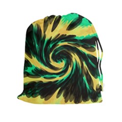 Swirl Black Yellow Green Drawstring Pouches (xxl) by BrightVibesDesign