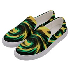 Swirl Black Yellow Green Men s Canvas Slip Ons by BrightVibesDesign