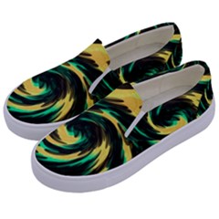 Swirl Black Yellow Green Kids  Canvas Slip Ons by BrightVibesDesign