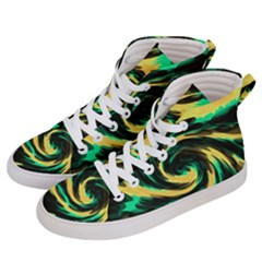 Swirl Black Yellow Green Men s Hi-top Skate Sneakers by BrightVibesDesign