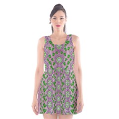 Ivy And  Holm Oak With Fantasy Meditative Orchid Flowers Scoop Neck Skater Dress by pepitasart