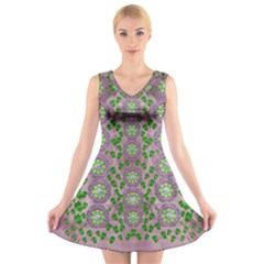 Ivy And  Holm Oak With Fantasy Meditative Orchid Flowers V-neck Sleeveless Dress by pepitasart