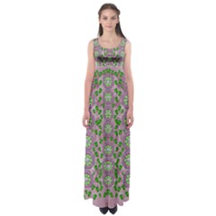 Ivy And  Holm Oak With Fantasy Meditative Orchid Flowers Empire Waist Maxi Dress by pepitasart