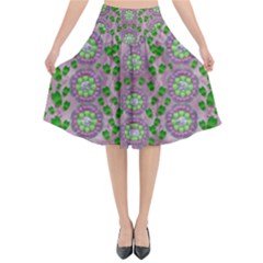 Ivy And  Holm Oak With Fantasy Meditative Orchid Flowers Flared Midi Skirt by pepitasart