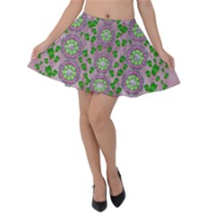 Ivy And  Holm Oak With Fantasy Meditative Orchid Flowers Velvet Skater Skirt by pepitasart