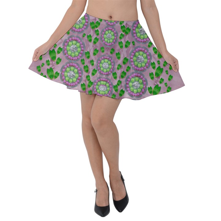 Ivy And  Holm Oak With Fantasy Meditative Orchid Flowers Velvet Skater Skirt