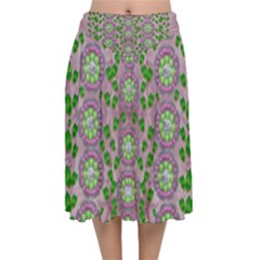 Ivy And  Holm Oak With Fantasy Meditative Orchid Flowers Velvet Flared Midi Skirt by pepitasart