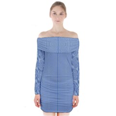 Mod Twist Stripes Blue And White Long Sleeve Off Shoulder Dress by BrightVibesDesign