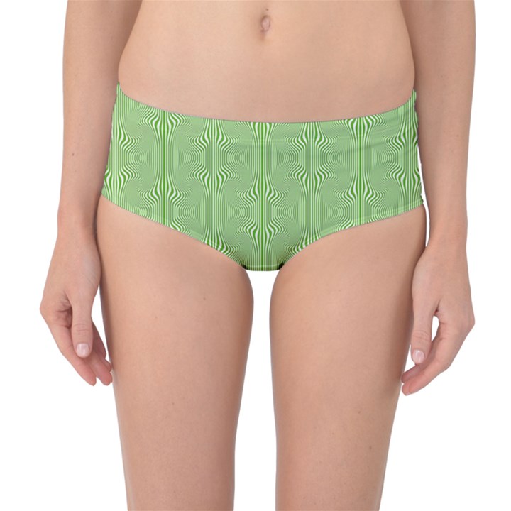 Mod Twist Stripes Green And White Mid-Waist Bikini Bottoms