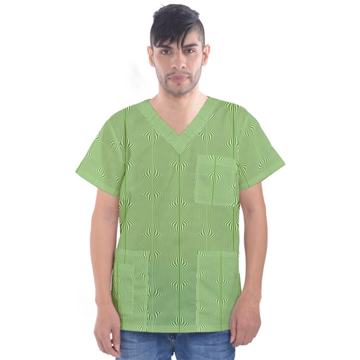 Mod Twist Stripes Green And White Men s V-Neck Scrub Top