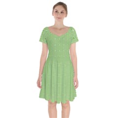 Mod Twist Stripes Green And White Short Sleeve Bardot Dress by BrightVibesDesign