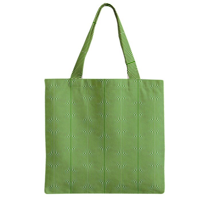 Mod Twist Stripes Green And White Zipper Grocery Tote Bag