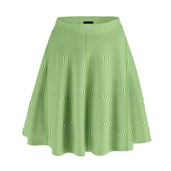 Mod Twist Stripes Green And White High Waist Skirt