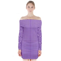 Mod Twist Stripes Purple And White Long Sleeve Off Shoulder Dress by BrightVibesDesign