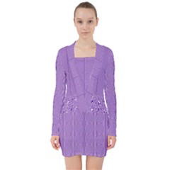 Mod Twist Stripes Purple And White V-neck Bodycon Long Sleeve Dress by BrightVibesDesign