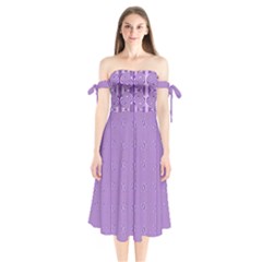 Mod Twist Stripes Purple And White Shoulder Tie Bardot Midi Dress by BrightVibesDesign