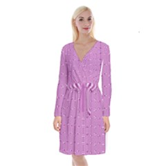 Mod Twist Stripes Pink And White Long Sleeve Velvet Front Wrap Dress by BrightVibesDesign